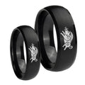 Wild Boar Dome Brush Black Tungsten Bridal Set Ring
