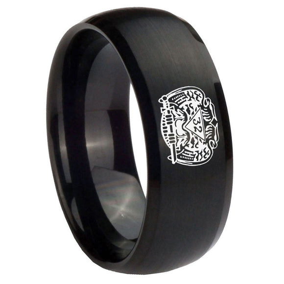 10mm-Masonic-32-Degree-Freemason-Dome-Brush-Black-Tungsten-Carbide-Men's-Wedding-Band