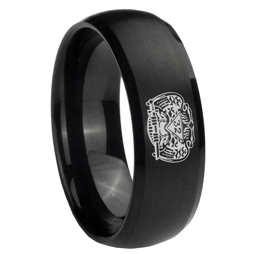 8MM Masonic 32 Degree Freemason Dome Brush Black Tungsten Ring