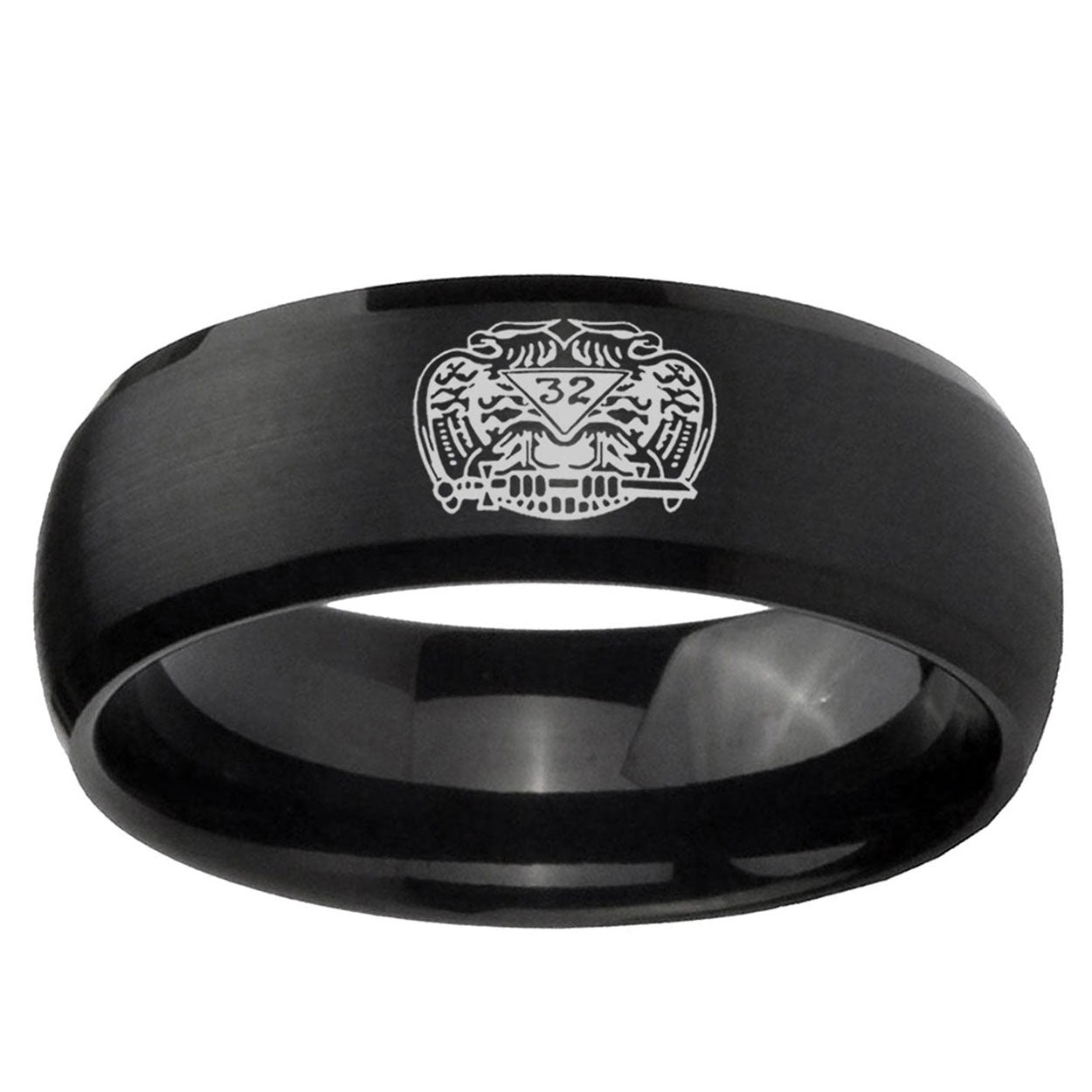 10mm Masonic 32 Degree Freemason Dome Brush Black Tungsten Ring