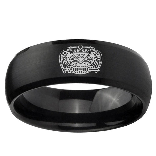 10mm Masonic 32 Degree Freemason Dome Brush Black Tungsten Ring