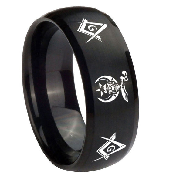 8mm-Masonic-Shriners-Dome-Brush-Black-Tungsten-Carbide-Custom-Ring-for-Men