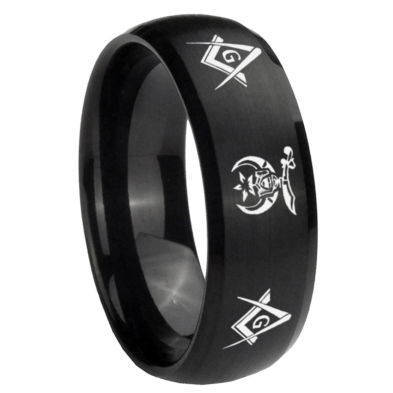 8MM Masonic Shriners Dome Brush Black Tungsten Ring For Men