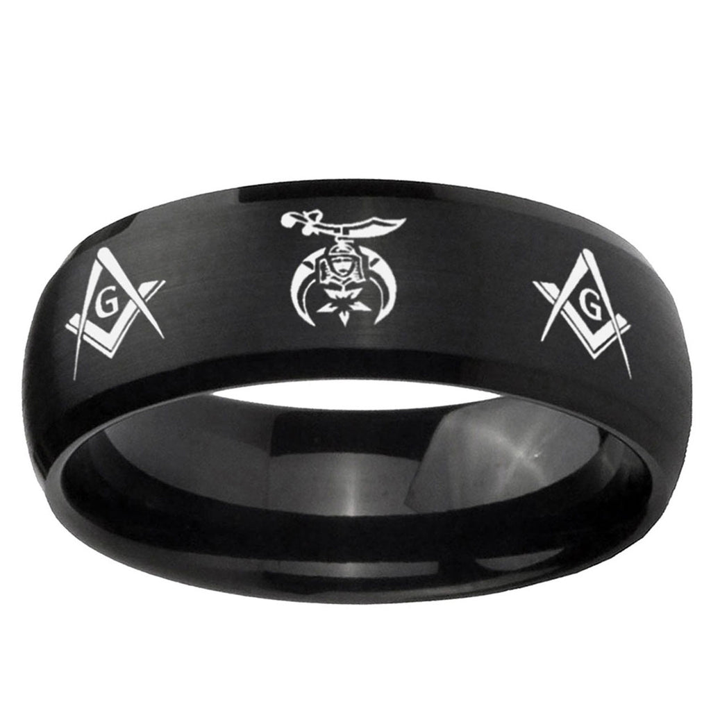 10mm Masonic Shriners Dome Brush Black Tungsten Ring