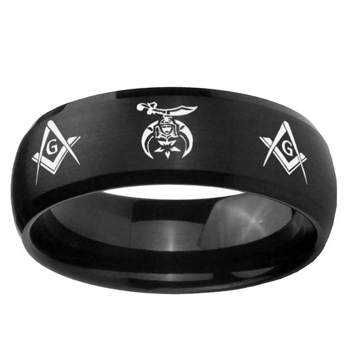 10mm Masonic Shriners Dome Brush Black Tungsten Ring