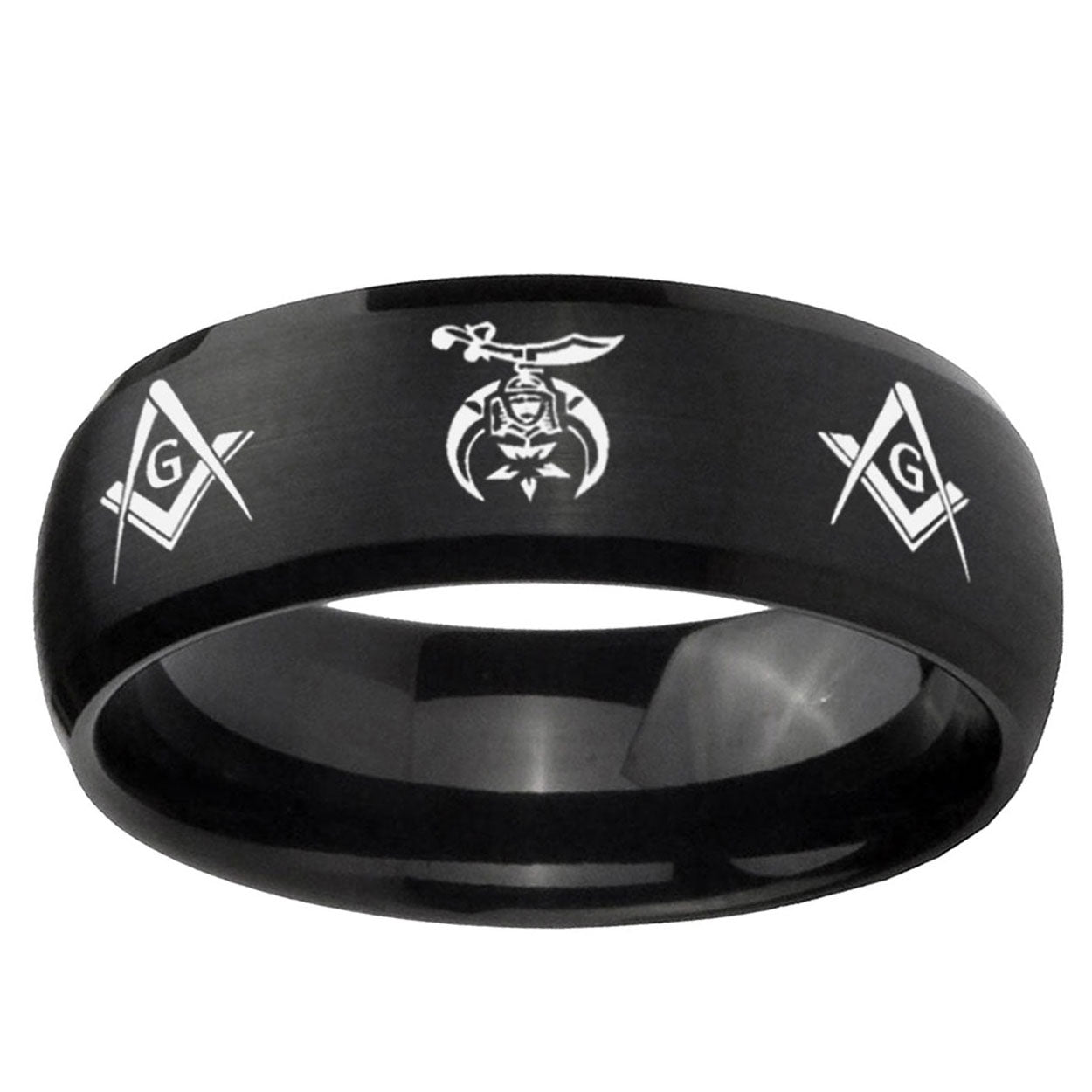 5MMMasonic Shriners Dome Brush Black Tungsten Ring For Men