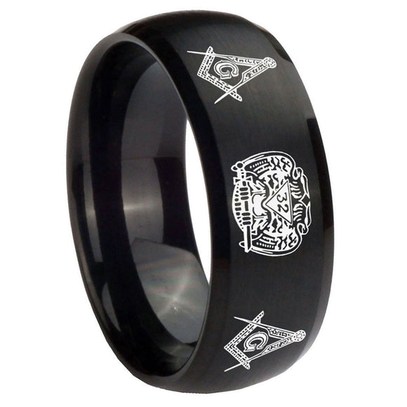 10mm-Masonic-32-Design-Dome-Brush-Black-Tungsten-Carbide-Men's-Promise-Rings