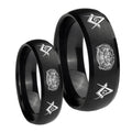 Masonic 32 Design Dome Brush Black Tungsten His Hers Ring Set