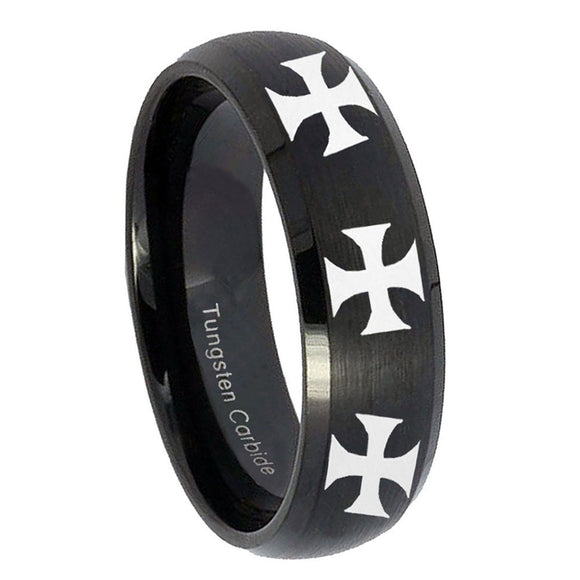 8mm-Multiple-Maltese-Cross-Dome-Brush-Black-Tungsten-Carbide-Rings-for-Men