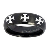 10mm-Multiple-Maltese-Cross-Dome-Brush-Black-Tungsten-Carbide-Bands-Ring