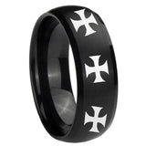 10mm Multiple Maltese Cross Dome Brush Black Tungsten Carbide Bands Ring