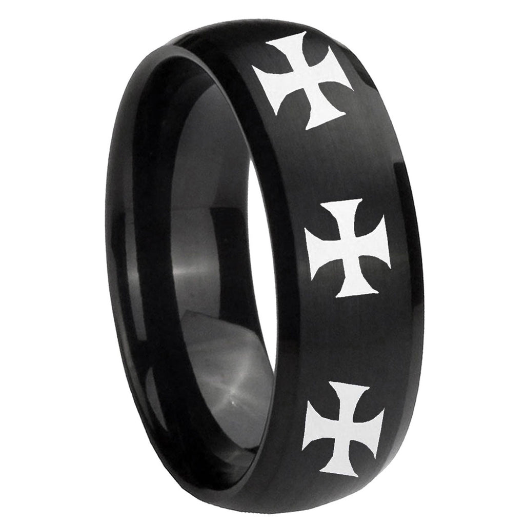 8MM Multiple Maltese Cross Dome Brush Black Tungsten Ring