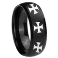 8MM Multiple Maltese Cross Dome Brush Black Tungsten Ring
