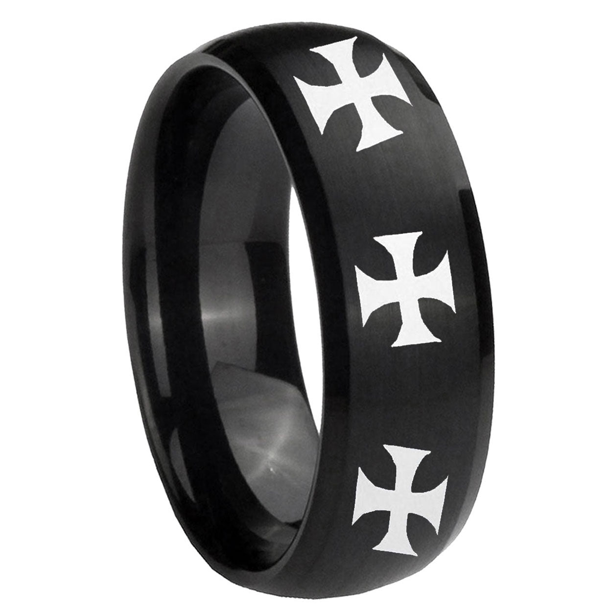 8MM Multiple Maltese Cross Dome Brush Black Tungsten Ring