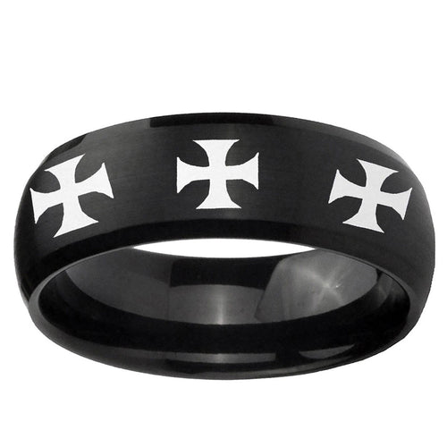 10mm Multiple Maltese Cross Dome Brush Black Tungsten Ring
