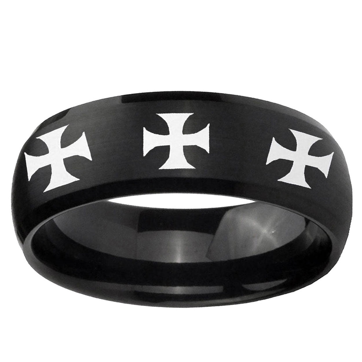 5MMMultiple Maltese Cross Dome Brush Black Tungsten Ring