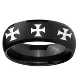 5, 8mm Multiple Maltese Cross Dome Brush Black Tungsten Ring