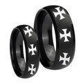 Multiple Maltese Cross Dome Brush Black Tungsten Couple Wedding Rings