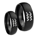 Aquarius Horoscope Dome Brush Black Tungsten Mens Band Set