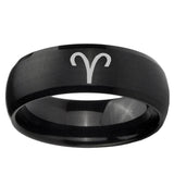 5, 8mm Aries Zodiac Dome Brush Black Tungsten Ring