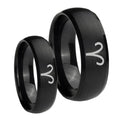 Aries Zodiac Dome Brush Black Tungsten Wedding Ring Set