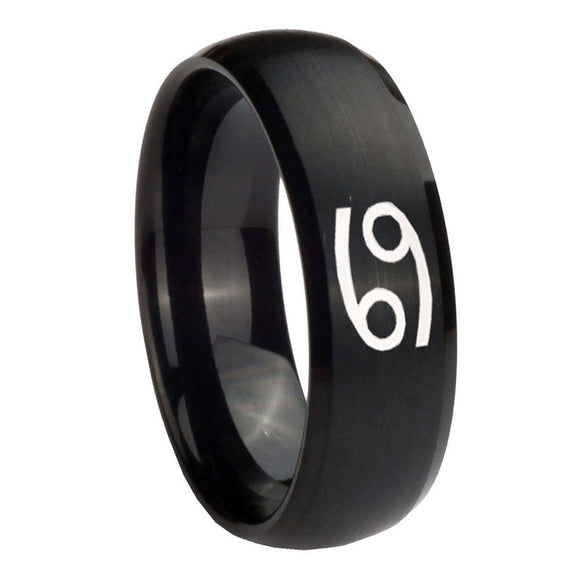 10mm-Cancer-Horoscope-Dome-Brush-Black-Tungsten-Carbide-Mens-Anniversary-Ring