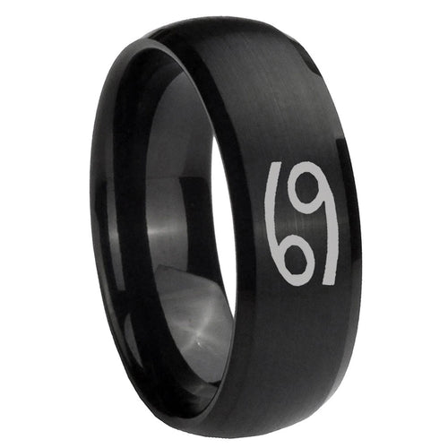 10mm Cancer Horoscope Dome Brush Black Tungsten Carbide Mens Anniversary Ring