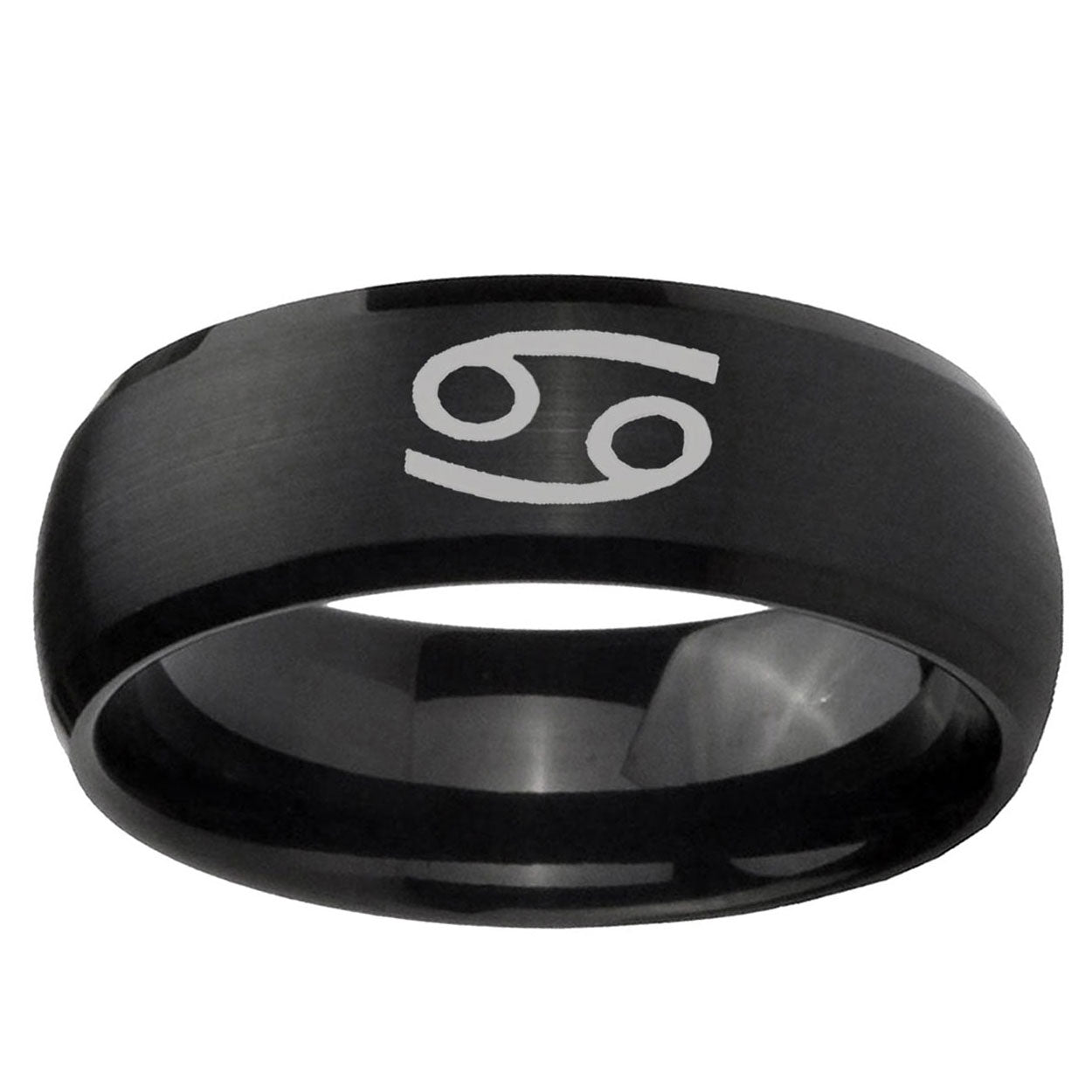 10mm Cancer Horoscope Dome Brush Black Tungsten Ring