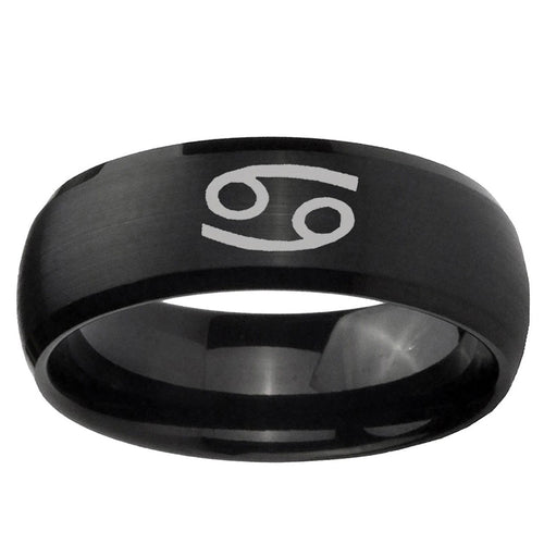 10mm Cancer Horoscope Dome Brush Black Tungsten Ring