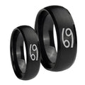 Cancer Horoscope Dome Brush Black Tungsten Wedding Set Rings