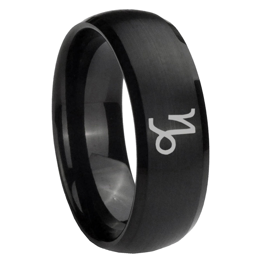 10mm Capricorn Zodiac Dome Brush Black Tungsten Carbide Men's Band Ring