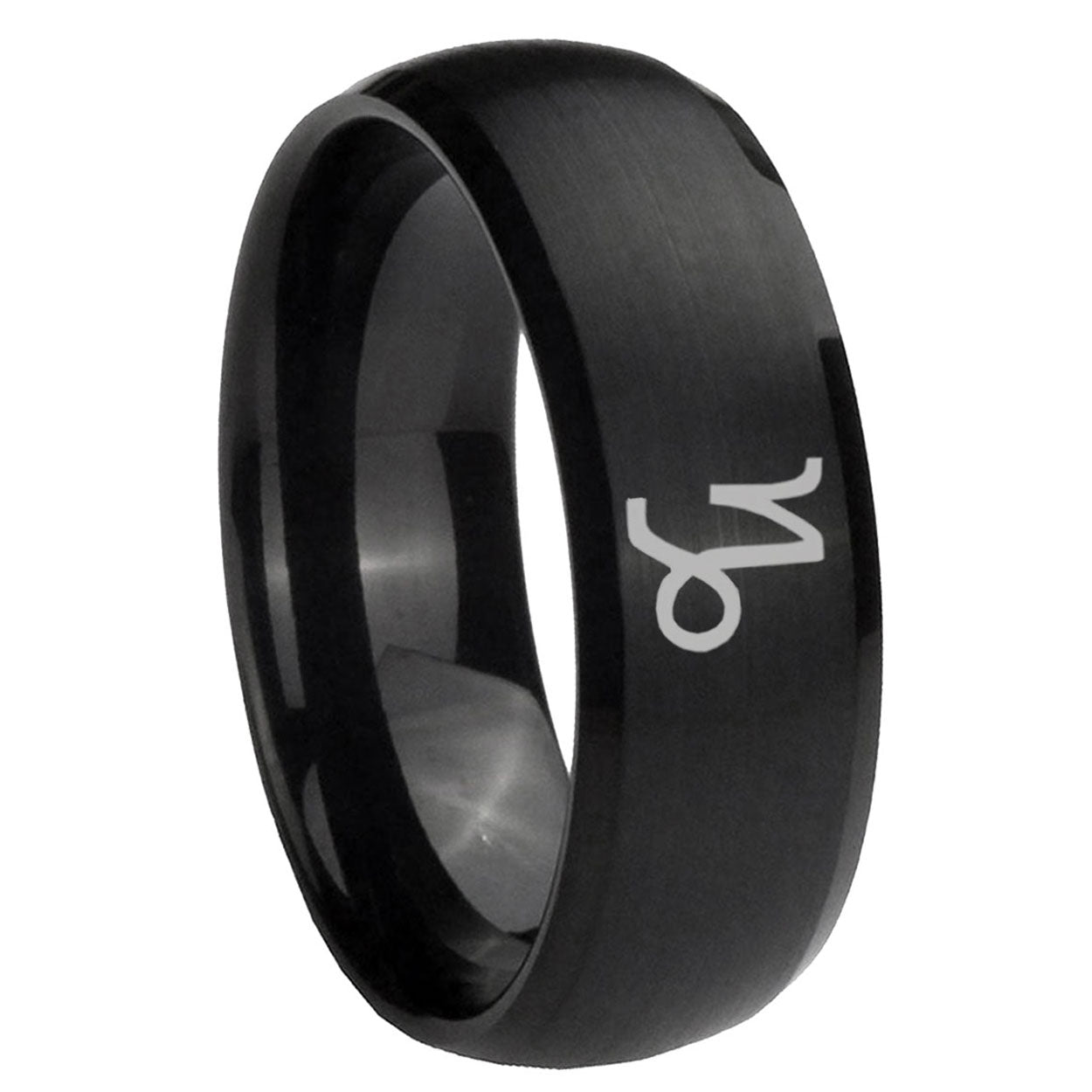 10mm Capricorn Zodiac Dome Brush Black Tungsten Carbide Men's Band Ring