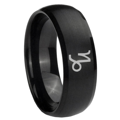 10mm Capricorn Zodiac Dome Brush Black Tungsten Carbide Men's Band Ring
