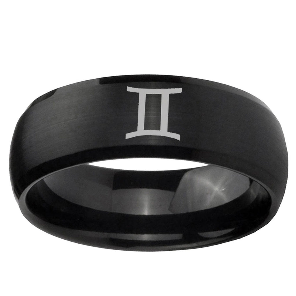 5MMGemini Zodiac Dome Brush Black Tungsten Carbide Bands Ring