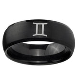 10mm Gemini Zodiac Dome Brush Black Tungsten Carbide Mens Bands Ring