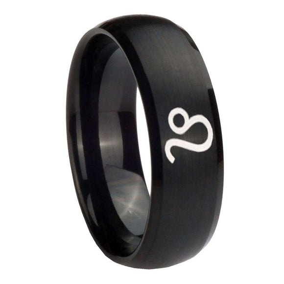 8mm-Leo-Zodiac-Dome-Brush-Black-Tungsten-Carbide-Custom-Mens-Ring
