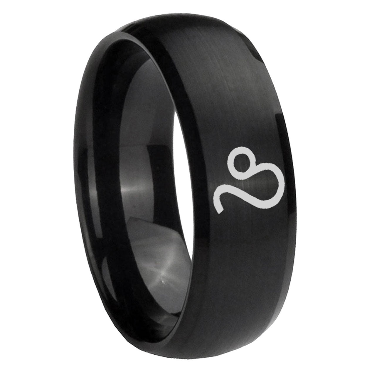 10mm Leo Zodiac Dome Brush Black Tungsten Carbide Men's Bands Ring