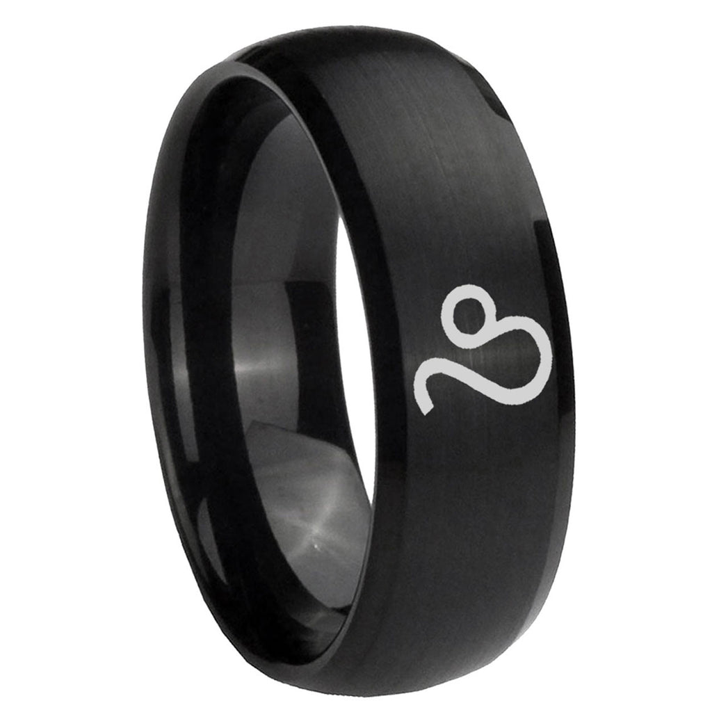 8MM Leo Zodiac Dome Brush Black Tungsten Custom Mens Ring
