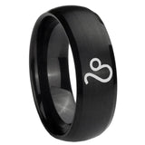 8mm Leo Zodiac Dome Brush Black Tungsten Carbide Custom Mens Ring
