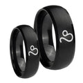 Leo Zodiac Dome Brush Black Tungsten His Hers Set Rings