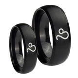 Bride and Groom Leo Zodiac Dome Brush Black Tungsten Carbide Engraved Ring Set
