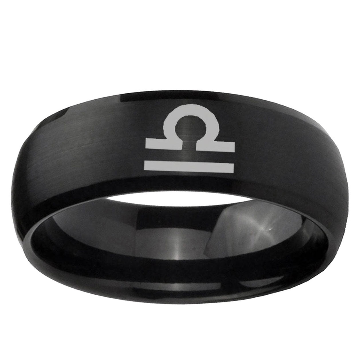 10mm Libra Horoscope Dome Brush Black Tungsten Ring