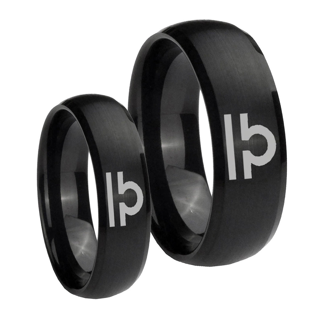 Libra Horoscope Dome Brush Black Tungsten Mens Ring Set