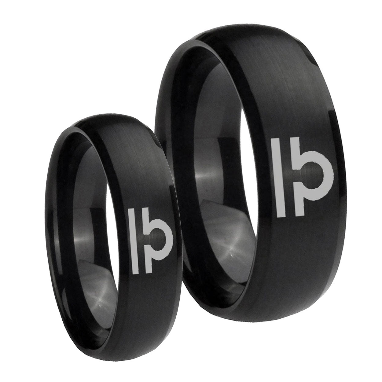 Libra Horoscope Dome Brush Black Tungsten Mens Ring Set