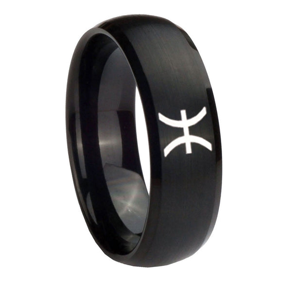 8mm-Pisces-Zodiac-Dome-Brush-Black-Tungsten-Carbide-Engagement-Ring