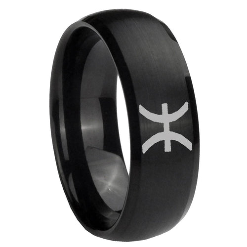 10mm Pisces Zodiac Dome Brush Black Tungsten Carbide Men's Engagement Band