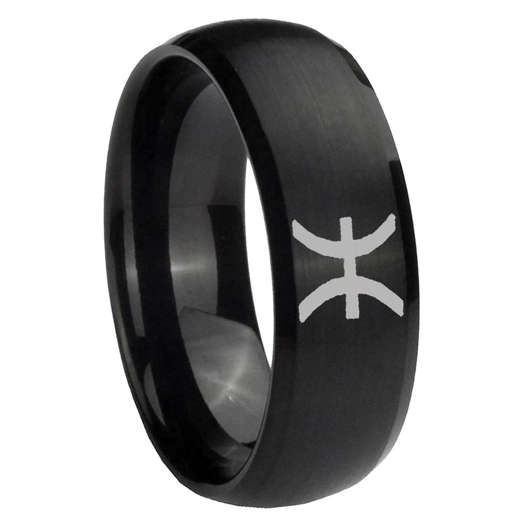 8MM Pisces Zodiac Dome Brush Black Tungsten Engagement Ring