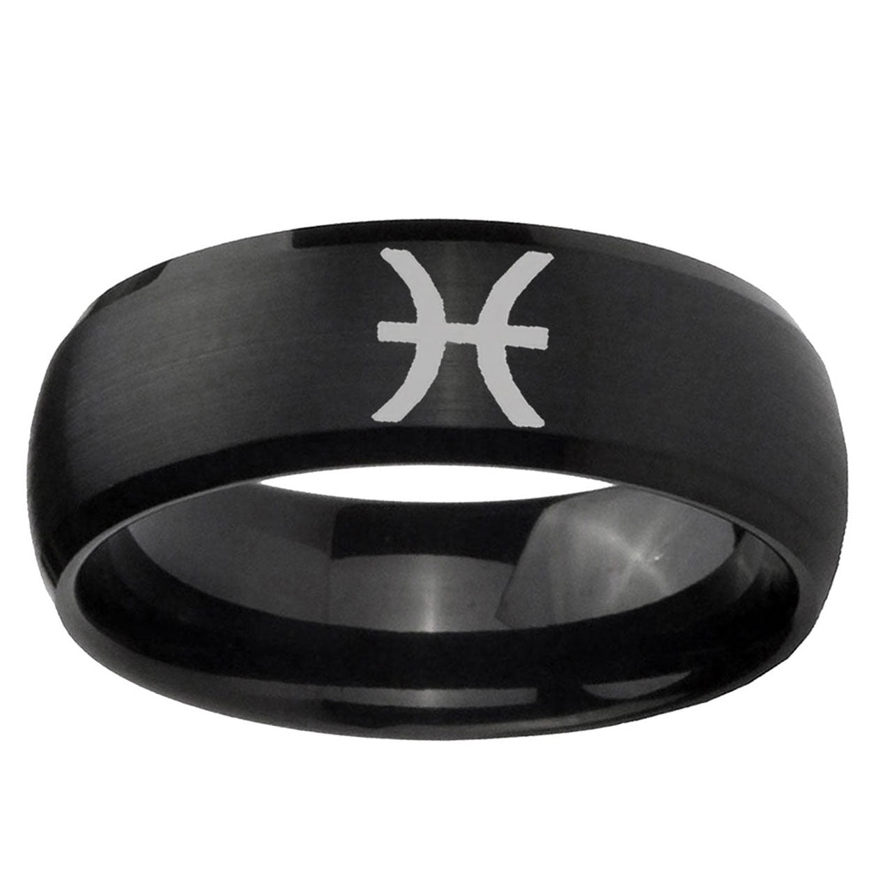5MMPisces Zodiac Dome Brush Black Tungsten Engagement Ring