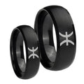 Pisces Zodiac Dome Brush Black Tungsten Wedding Ring Sets