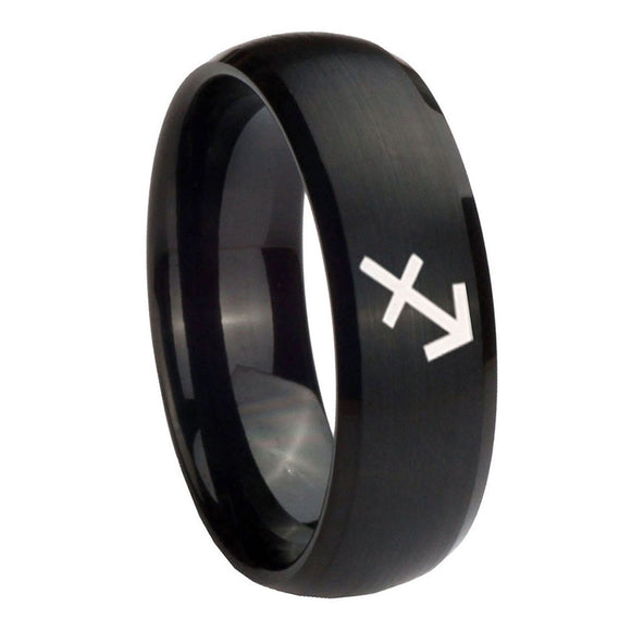 8mm-Sagittarius-Zodiac-Dome-Brush-Black-Tungsten-Carbide-Engraved-Ring
